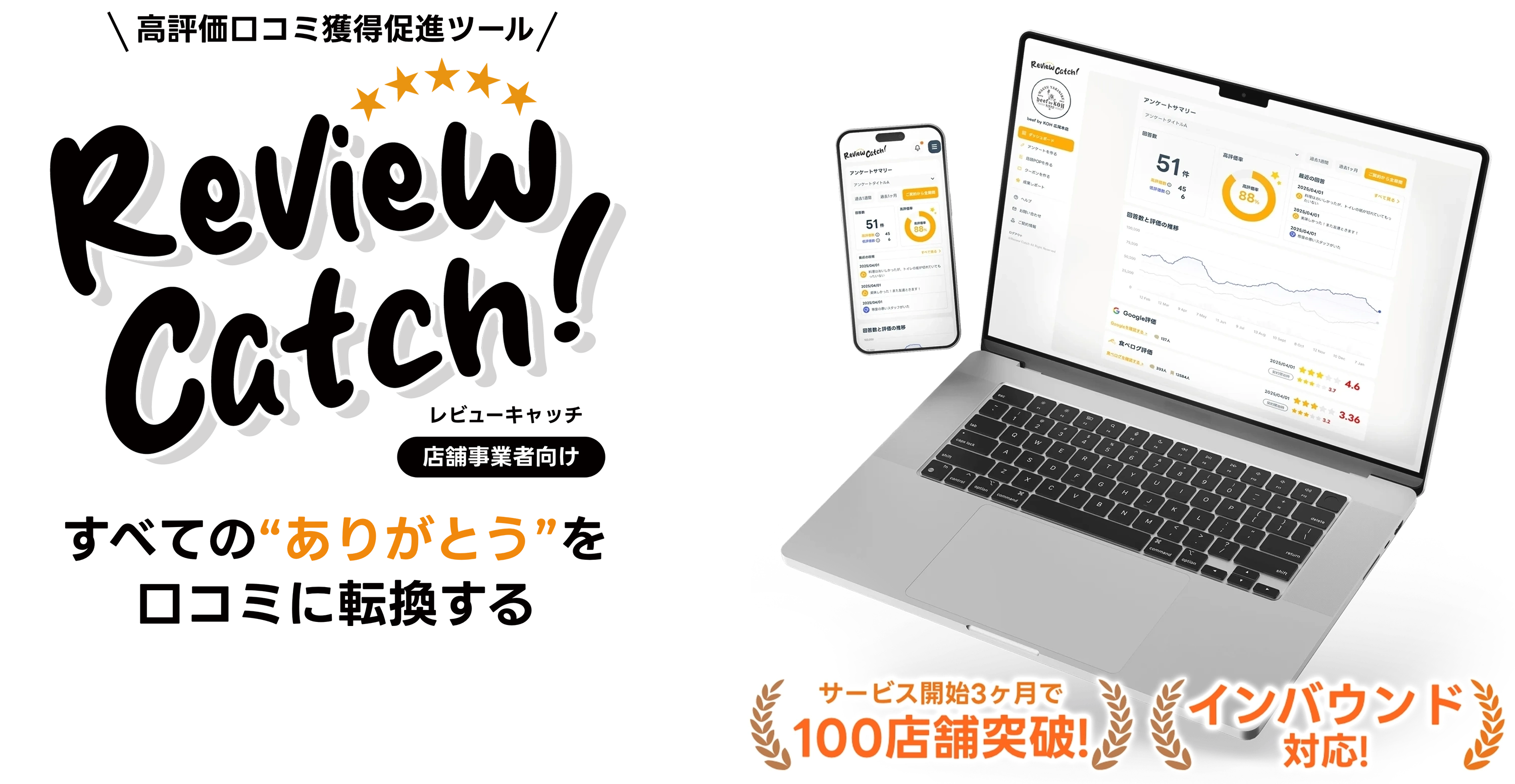 口コミを“増やす仕組み”が誰でも簡単につくれるReview Catch!高評価口コミ獲得支援ツール