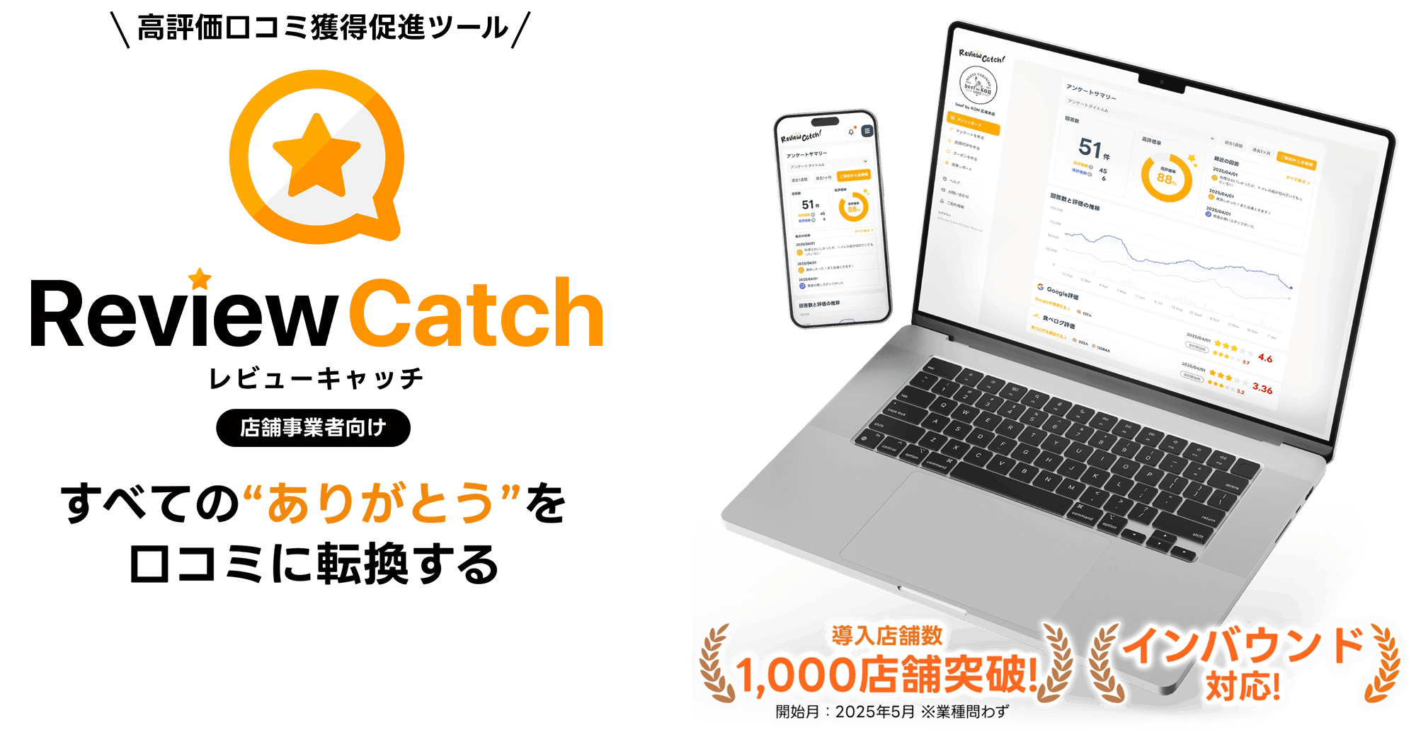 口コミを“増やす仕組み”が誰でも簡単につくれるReview Catch!高評価口コミ獲得支援ツール